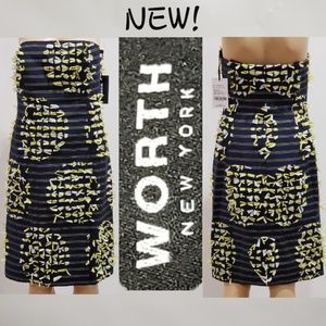 💟💖NWT! Worth NY strapless ribbon dress navy with yellow & white ribbons *Sz2